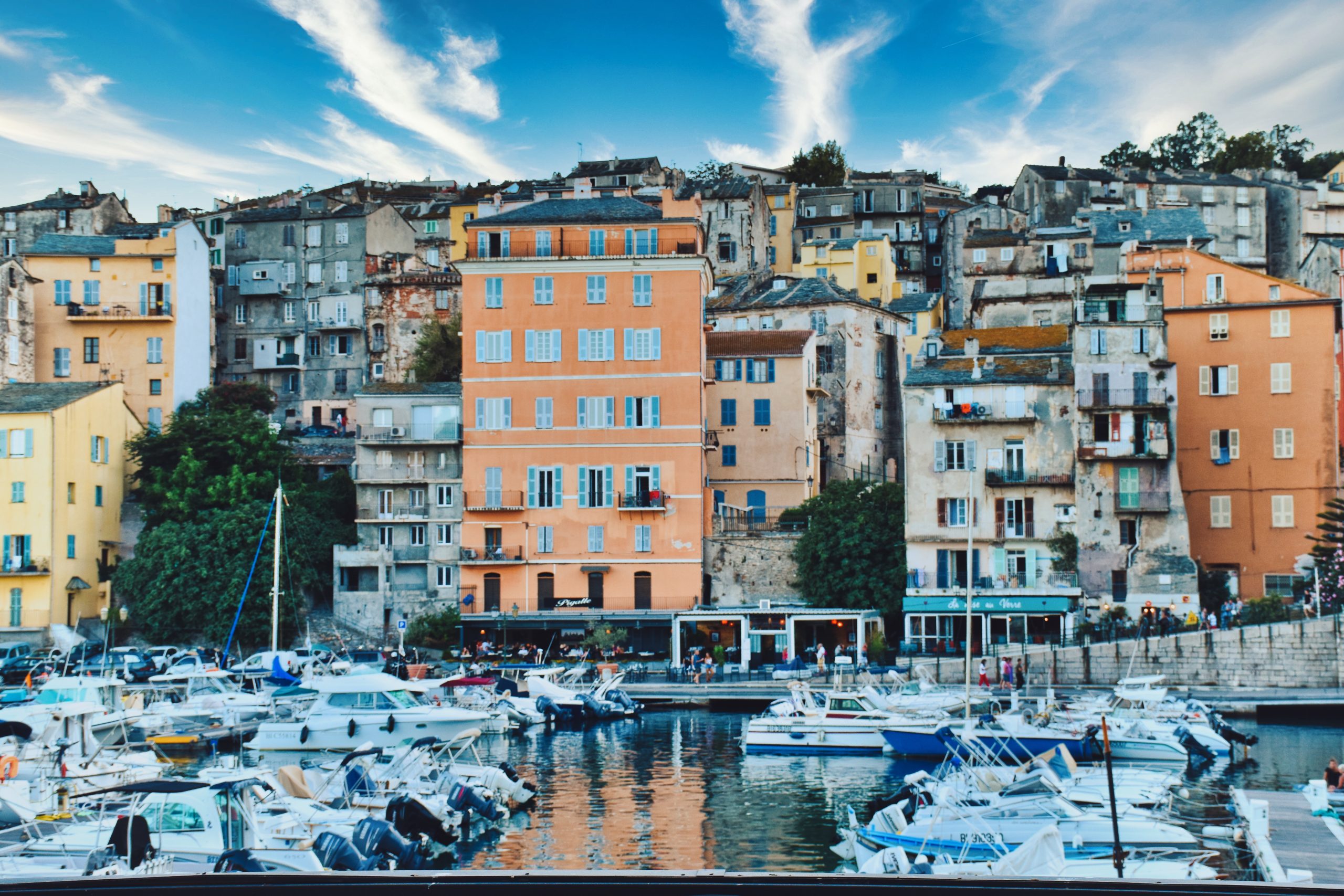 City by the sea with blue sky