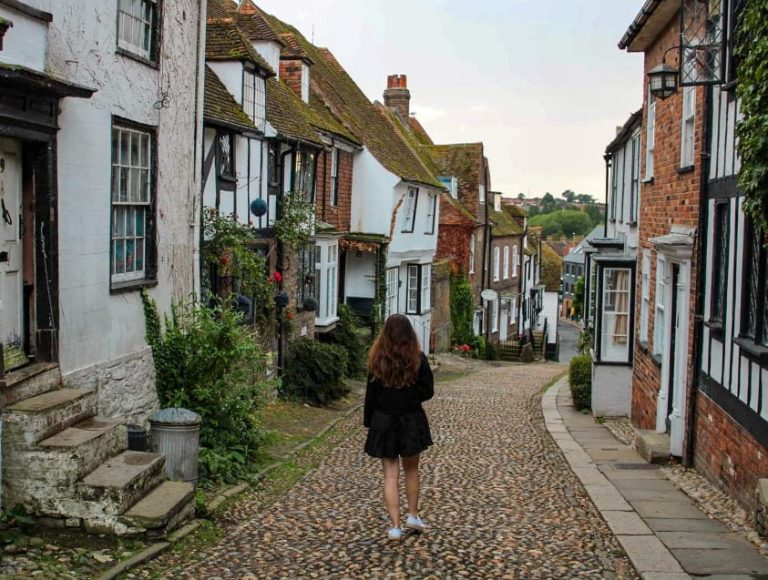 Woman walking in a beautiful village