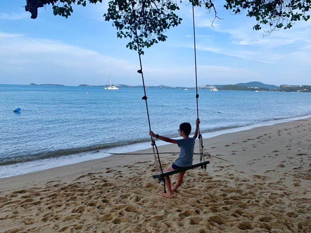 Boy on the Swing on a beach