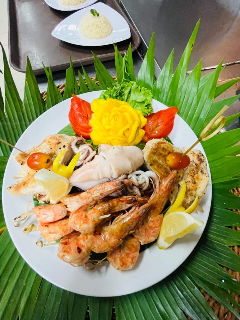 Seafood plate on a beach