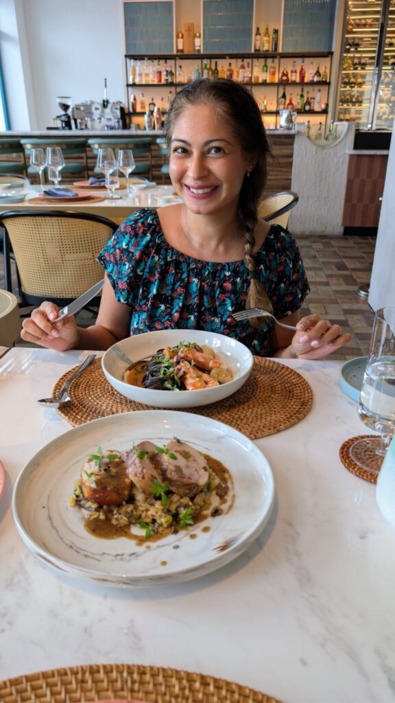 Woman having a beautiful lunch in an hotel restaurant