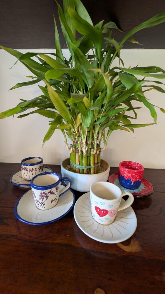 display of hand made clay pots (tea cups)